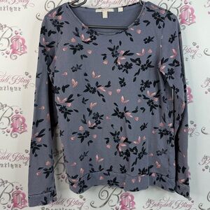 Esprit long sleeve floral leafs Gray and Pink Floral Long Sleeve Top comfy